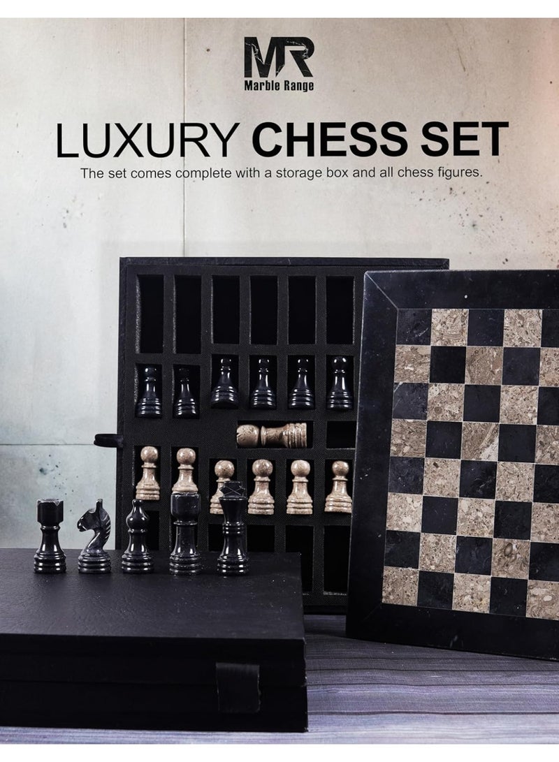 MARBLE RANGE Marble Chess Set for Adults 12" Handmade Black & Oceanic Board Game with 32 Chess Pieces, 2 Extra Queens & Storage Box, Luxury Travel Game, Elegant for Home Decor - Image 3